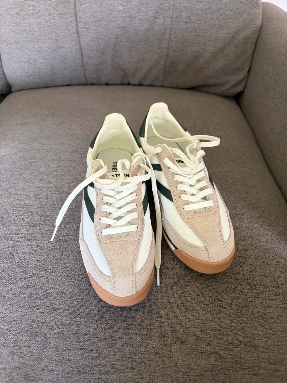 Tretorn Cream, Beige & Dark Green Low-Top Sneakers